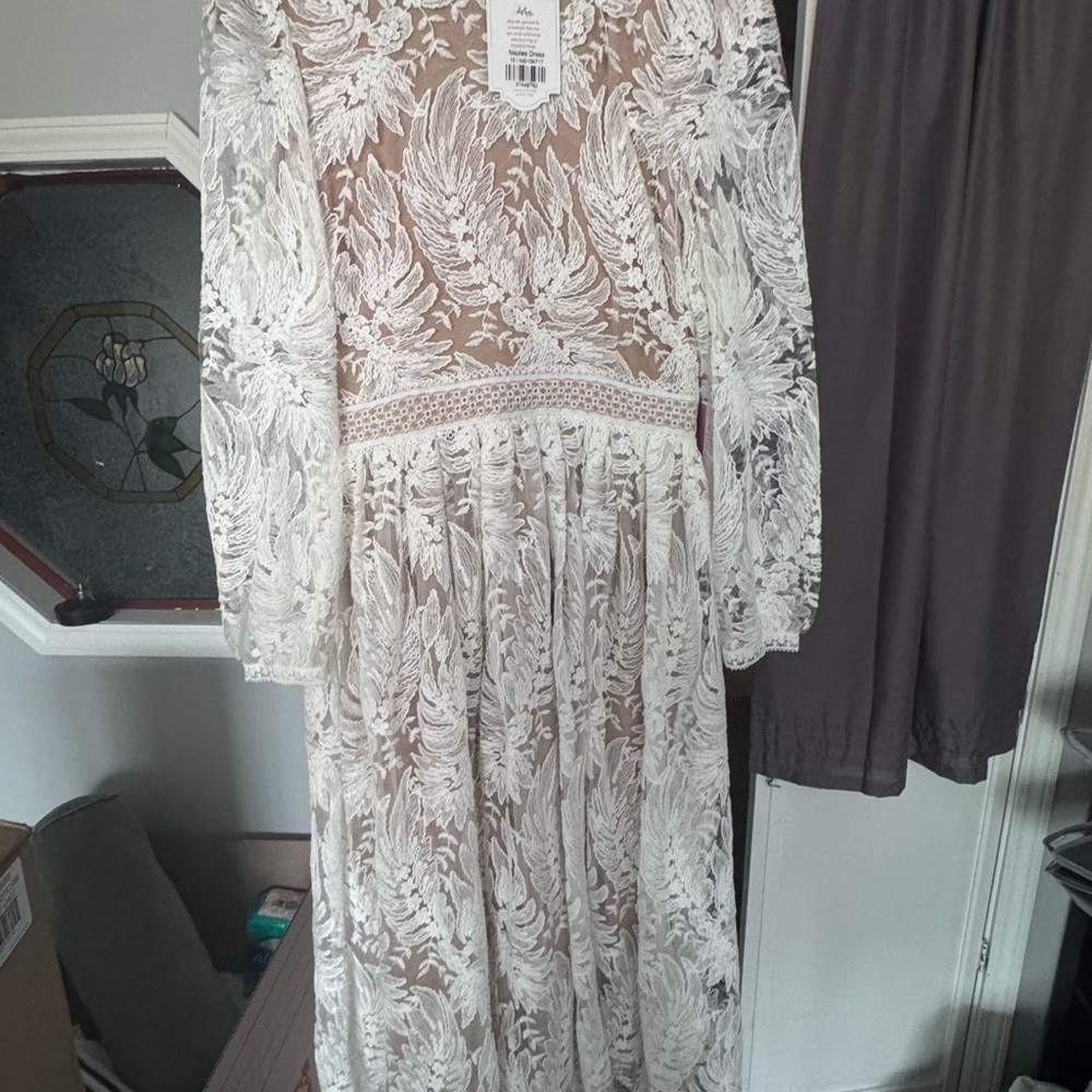 JessaKae Elegant Long Sleeve Lace Dress in White